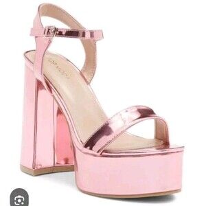New Top MODA Chunky Platform Sandals Heels In Metallic Pink Women Size 7.5 Party